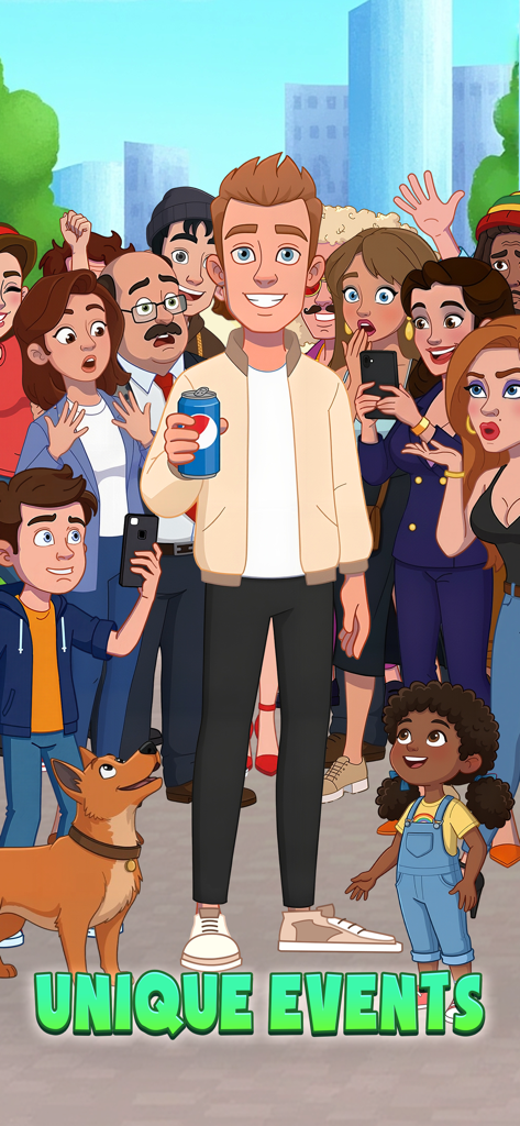 Money Empire: Rich Tycoon Life - Un personaje magnate exitoso rodeado de fans y paparazzi en el juego móvil Money Empire