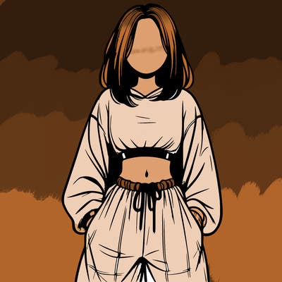 realistic girl faceless with baggy pants and a crop top