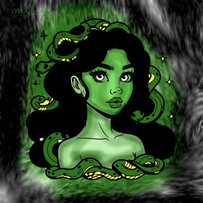 realistic girl with snakes as hair