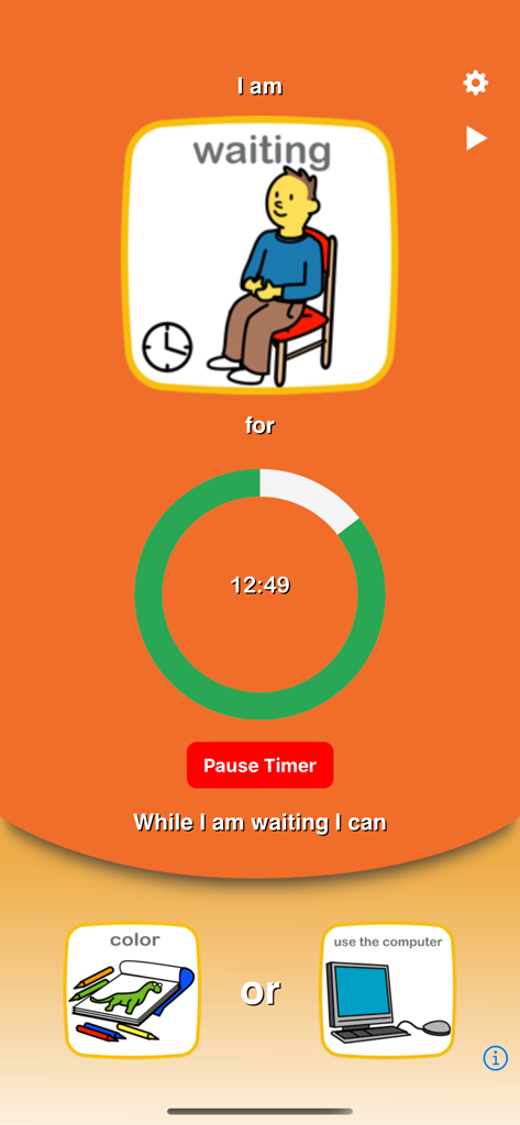 Choiceworks - Choiceworks app waiting board screen showing a visual countdown timer and choices for coloring or using a computer