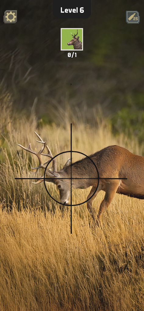 Sniper scope view aiming at a deer in Animal Hunter Wild Shooting gameplay
