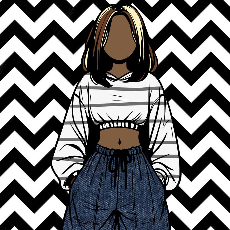 realistic girl faceless with baggy pants and a crop top
