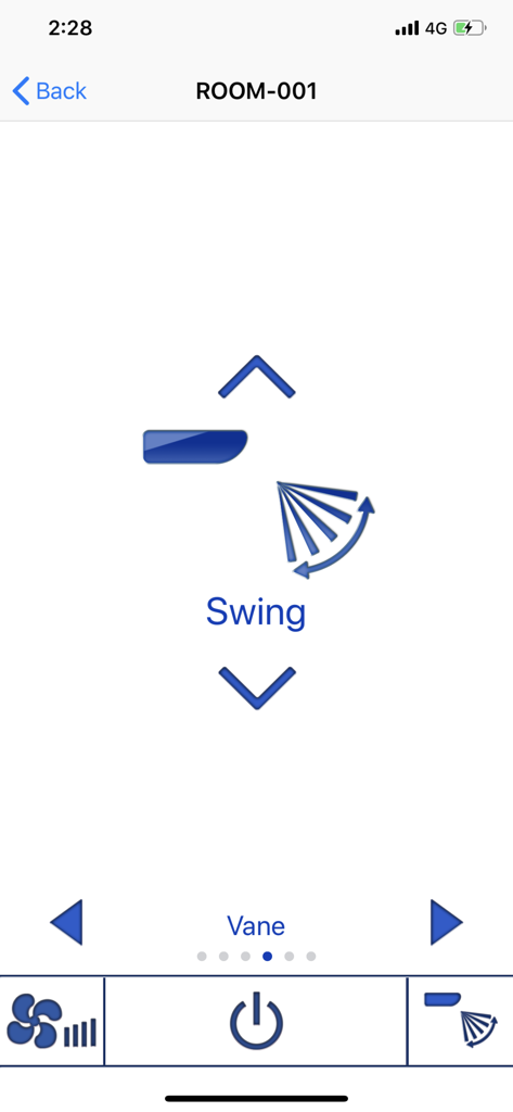 MELRemo - MELRemo app interface for adjusting air conditioner vane direction and swing settings.