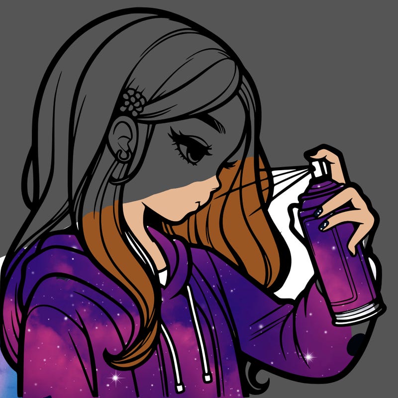 a realistic girl spray painting