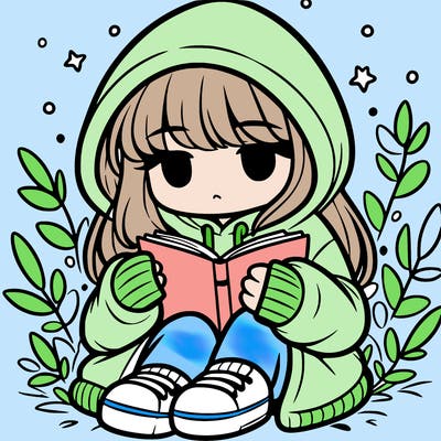 girl in oversized hoodie reading a book