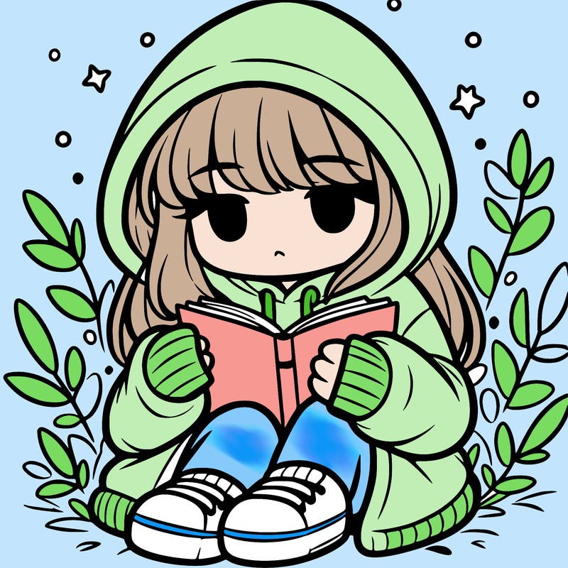 girl in oversized hoodie reading a book