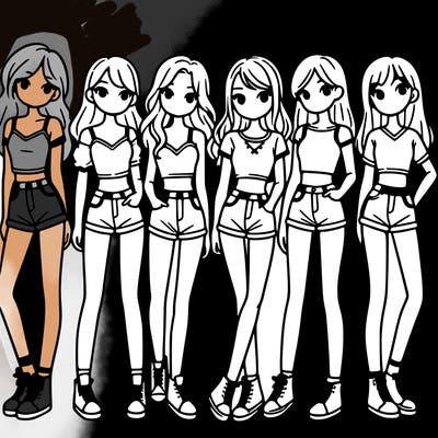 a group of girls wearing crop tops and shorts