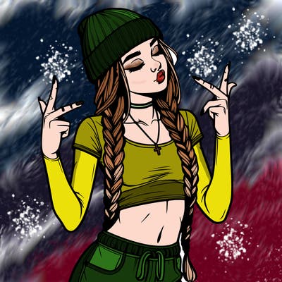 realistic teenage girl with braids and a beanie and crop top doing 🫶🏼