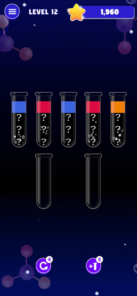 Water Sort: Color Master - Gameplay of Water Sort Color Master showing a puzzle level with test tubes and hidden colored liquids.