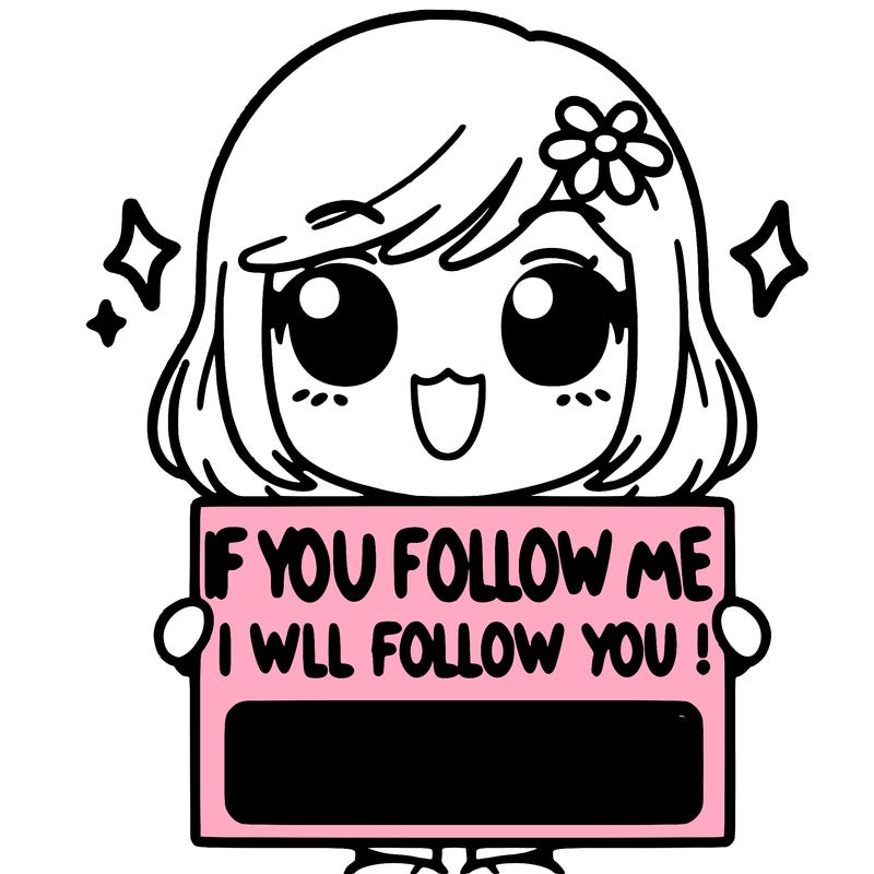 girl holding sign that says if you follow me i will follow you and give a shout out