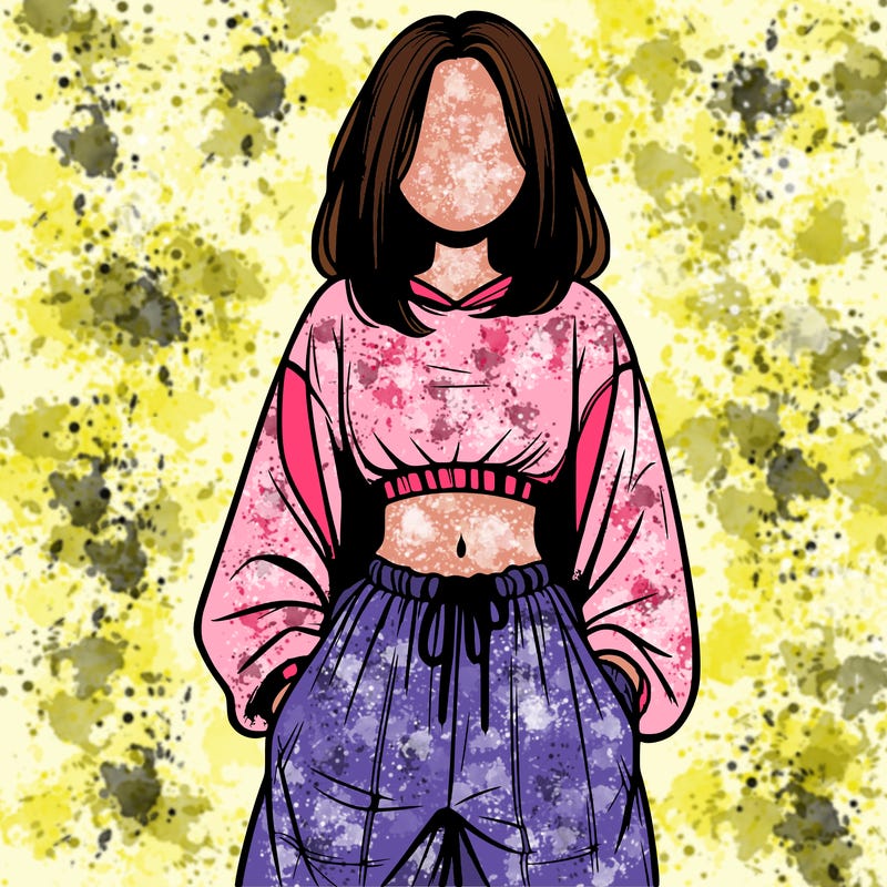 realistic girl faceless with baggy pants and a crop top