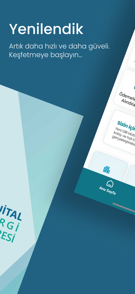 GIB mobile app splash screen for Turkish tax administration showing a renewal message