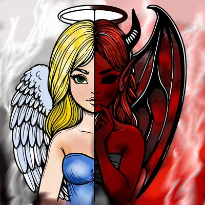 realistic angel half demon