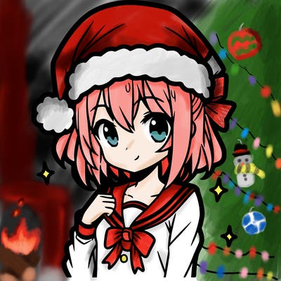 anime girl wearing a santa hat