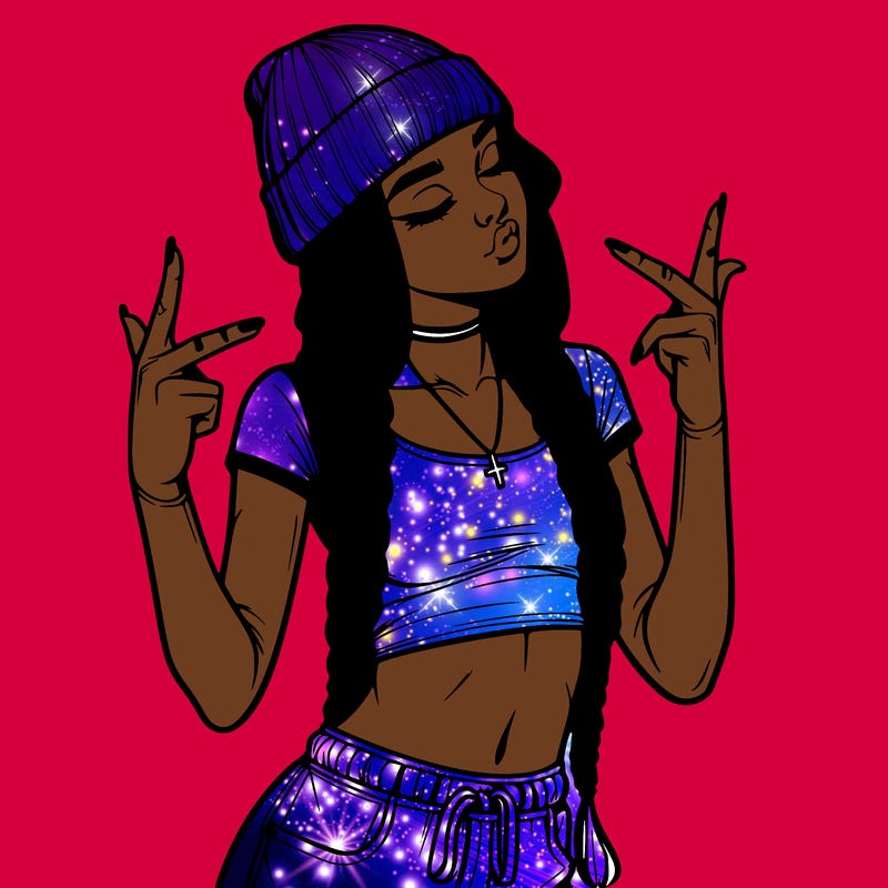 realistic teenage girl with braids and a beanie and crop top doing 🫶🏼