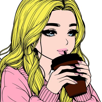 realistic girl drinking coffee
