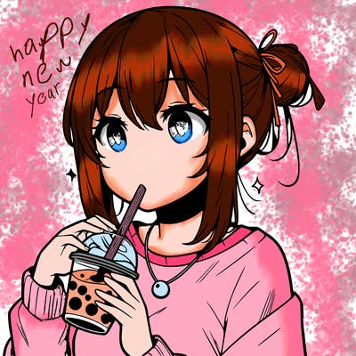 manga character drinking boba