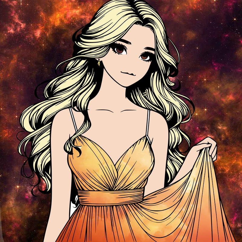 realistic girl in flowy silky prom dress