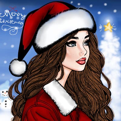 realistic girl in santa hat