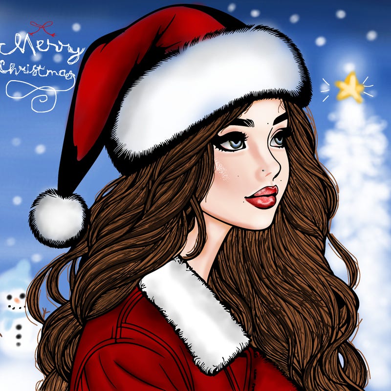 realistic girl in santa hat
