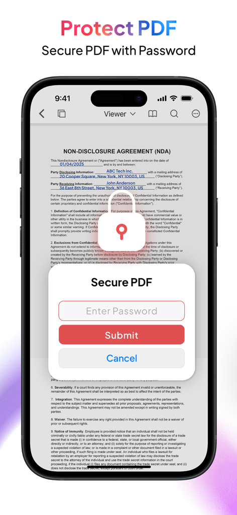 PDF Export - PDF Editor & Scan - Secure PDF documents with password protection on iPhone