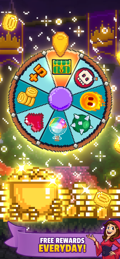 Witch Game - Bubble Pop Origin - Una rueda de la suerte mostrando recompensas diarias gratuitas y una olla de oro en la aplicación móvil Witch Game Bubble Pop Origin.