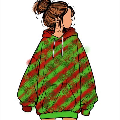 realistic girl with a oversized sweatshirt on and a bun