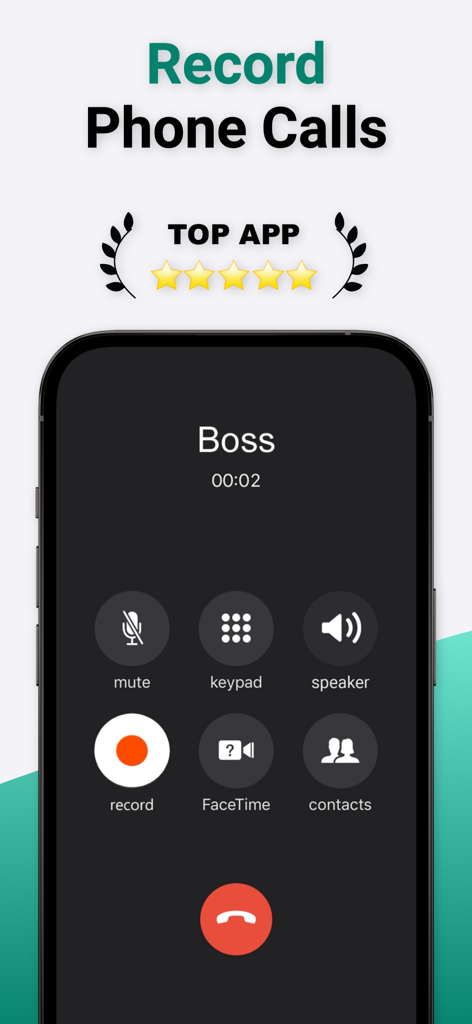 Phone Call Recorder ° TapeCall - iPhone-Bildschirm, der die TapeCall-App beim Aufnehmen eines Telefonanrufs zeigt