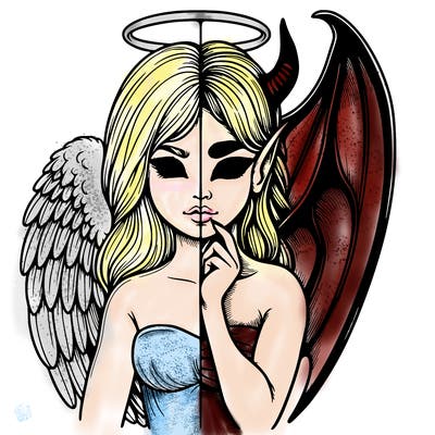 realistic angel half demon