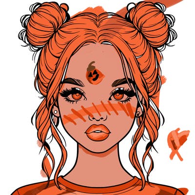 realistic girl with two buns in hair and lips