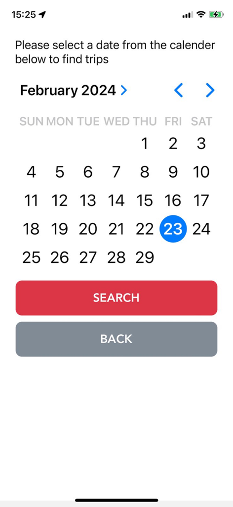 DigitWeb - DigitWeb app screen showing a calendar to select a date for vehicle trip tracking
