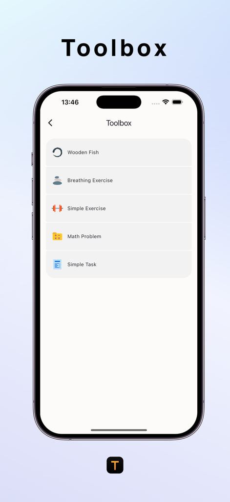 Transform: Quit Porn & Fap - La función de caja de herramientas en la aplicación Transform que muestra ejercicios como respiración y problemas matemáticos para resistir la tentación.