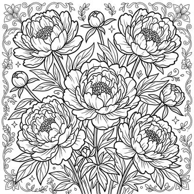 Unwind with this exquisite coral peonies coloring page, thoughtfully designed with large print and clear outlines for seniors. Immerse yourself in the calming beauty of nature with this accessible and engaging floral design.