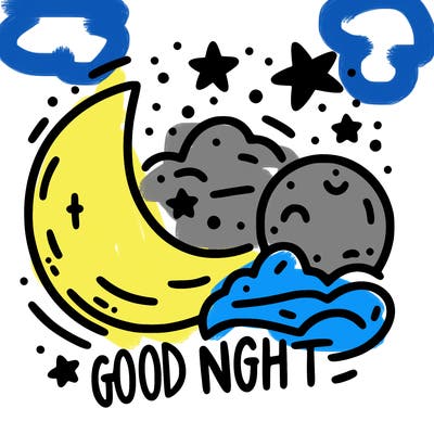 a moon and the stars with words by the side saying good night