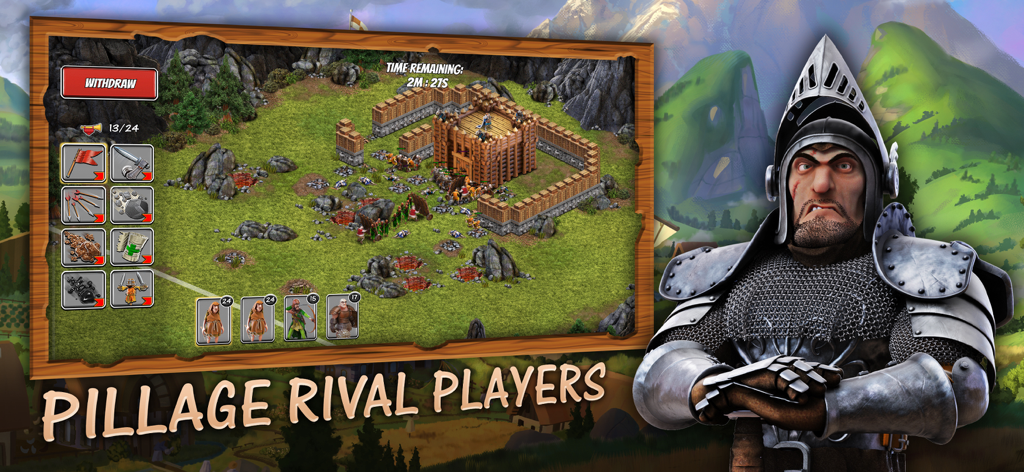 Stronghold Castles - Stronghold Castles gameplay showing a castle siege with a medieval knight character in the foreground