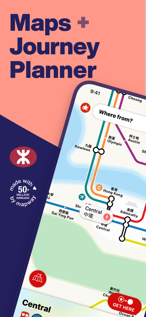 Hong Kong Metro Map & Routing - Oberfläche der Hong Kong Metro Map App, die einen Reiseplaner und zweisprachige Stationsnamen auf einer interaktiven MTR-Karte zeigt.