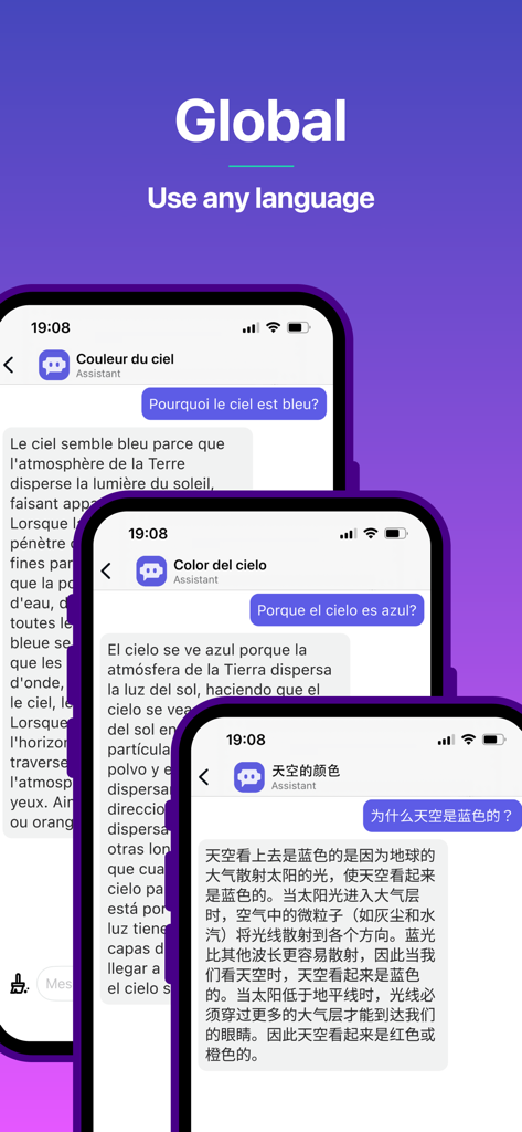 Aplicativo Poe AI chat demonstrando suporte a idiomas globais em dispositivos móveis