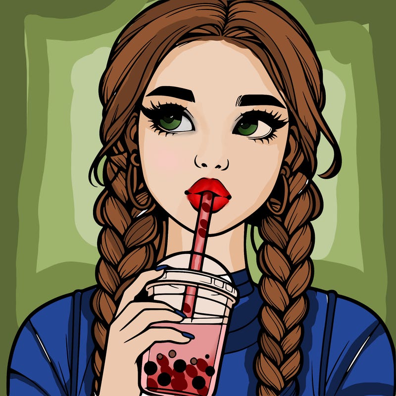 realistic girl with braided hair drinking boba