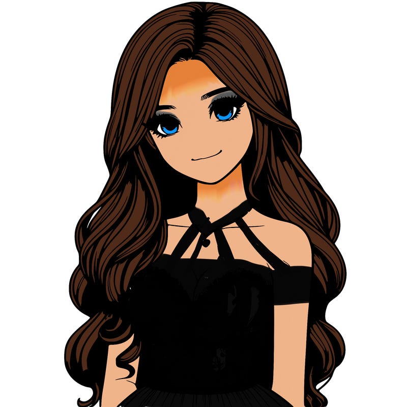 realistic girl with long hair and pretty prom dress