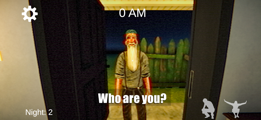 A creepy character standing in a doorway during night two of The Boiled One Horror Game