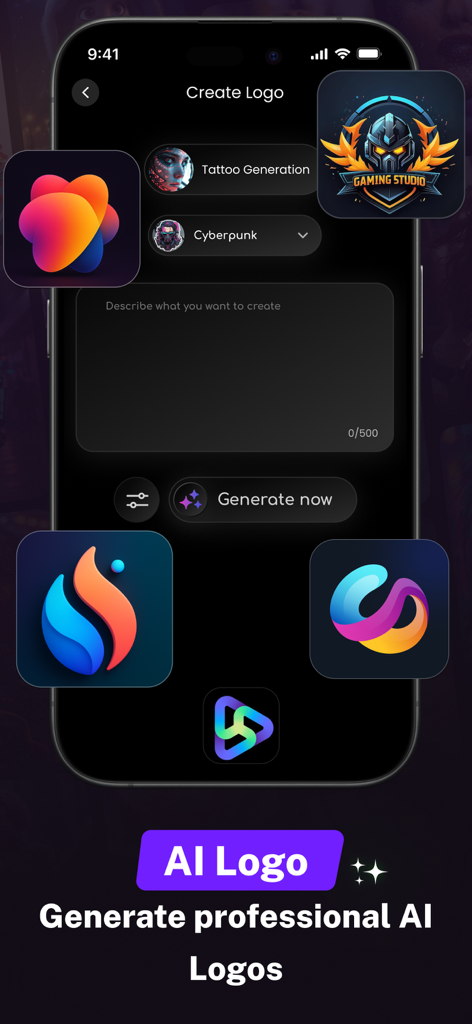 AI Art Generator - Nano Banana - Interface of the Nano Banana app showing how to generate professional AI logos for gaming and business.