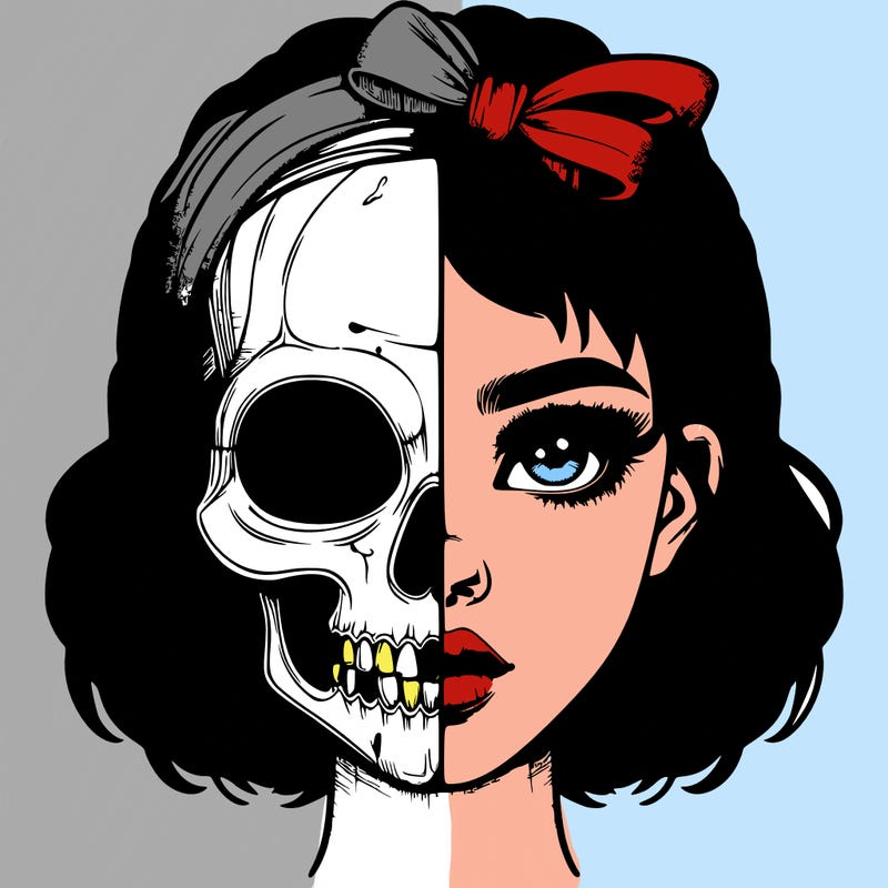 realistic girl with half skull mask