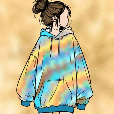 realistic girl with a oversized sweatshirt on and a bun