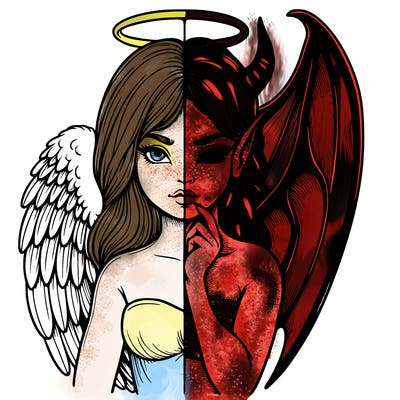 realistic angel half demon