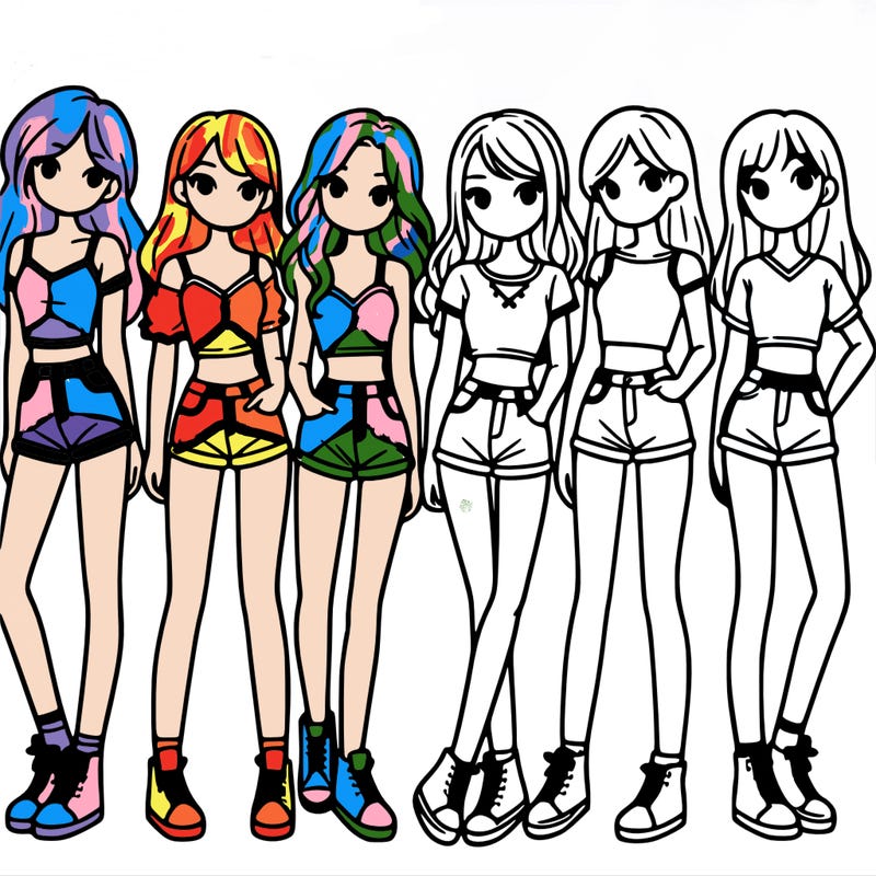 a group of girls wearing crop tops and shorts