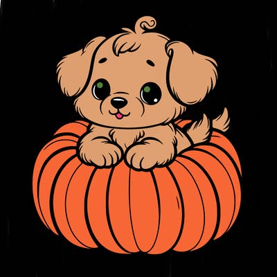 cute little puppy in a pumpkin