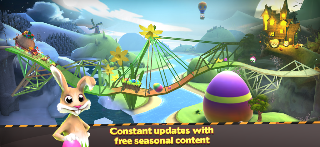 Bridge Constructor - Bridge Constructor gameplay showing seasonal themed content for Easter Christmas and Halloween