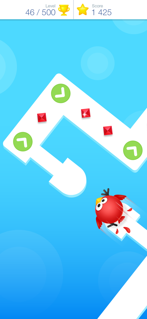 Tap Tap Dash: Turbo - A red bird character navigates a white zigzag path in the Tap Tap Dash Turbo mobile game.