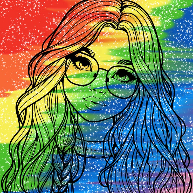girl with long hair and freckles and glasses realistic
