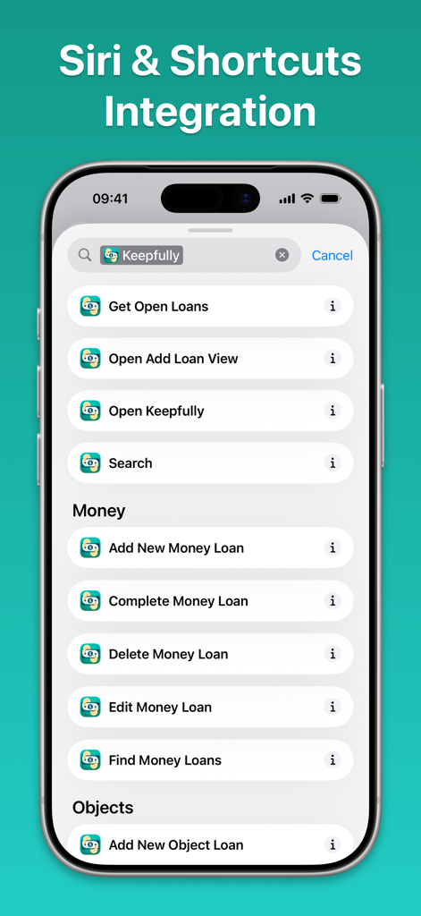 Keepfully – Loan Tracker - Keepfully app Siri and Shortcuts integration for managing loans